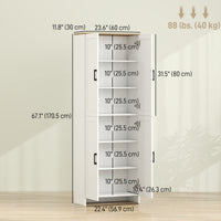 67" 4-Door Kitchen Pantry Cabinet, Freestanding Storage Cabinet Cupboard with Adjustable Shelves, White