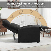 Single Recliner Sofa, Manual Home Theater Seating, Single Reclining Sofa Chair with Padded Seat for Living Room, Black