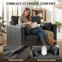 Accent Chair, PU Leather Armchair with Wide Seat, Spring Cushion, Rubberwood legs, 2 Pillows, Black