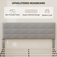 Queen Size Bed Frame with Upholstered Headboard, Modern Platform Bed Frame with Wood Slats, 1100 lbs Capacity, Grey