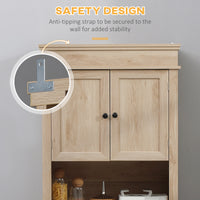 Modern Freestanding Kitchen Pantry Cabinet with Doors Open Shelves Adjustable Shelving Microwave Space, Oak