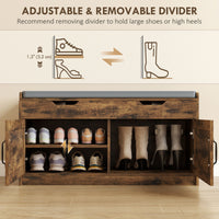 Shoe Storage Bench, Entryway Bench with 2-Tier Cabinet, Flip-Top Storage, Padded Cushion for Hallway, Rustic Brown