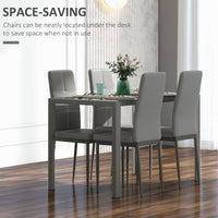 5-Piece Rectangular Glass Kitchen Table and Chairs with Metal Frame and Faux Leather Upholstery for Dining Room, Grey