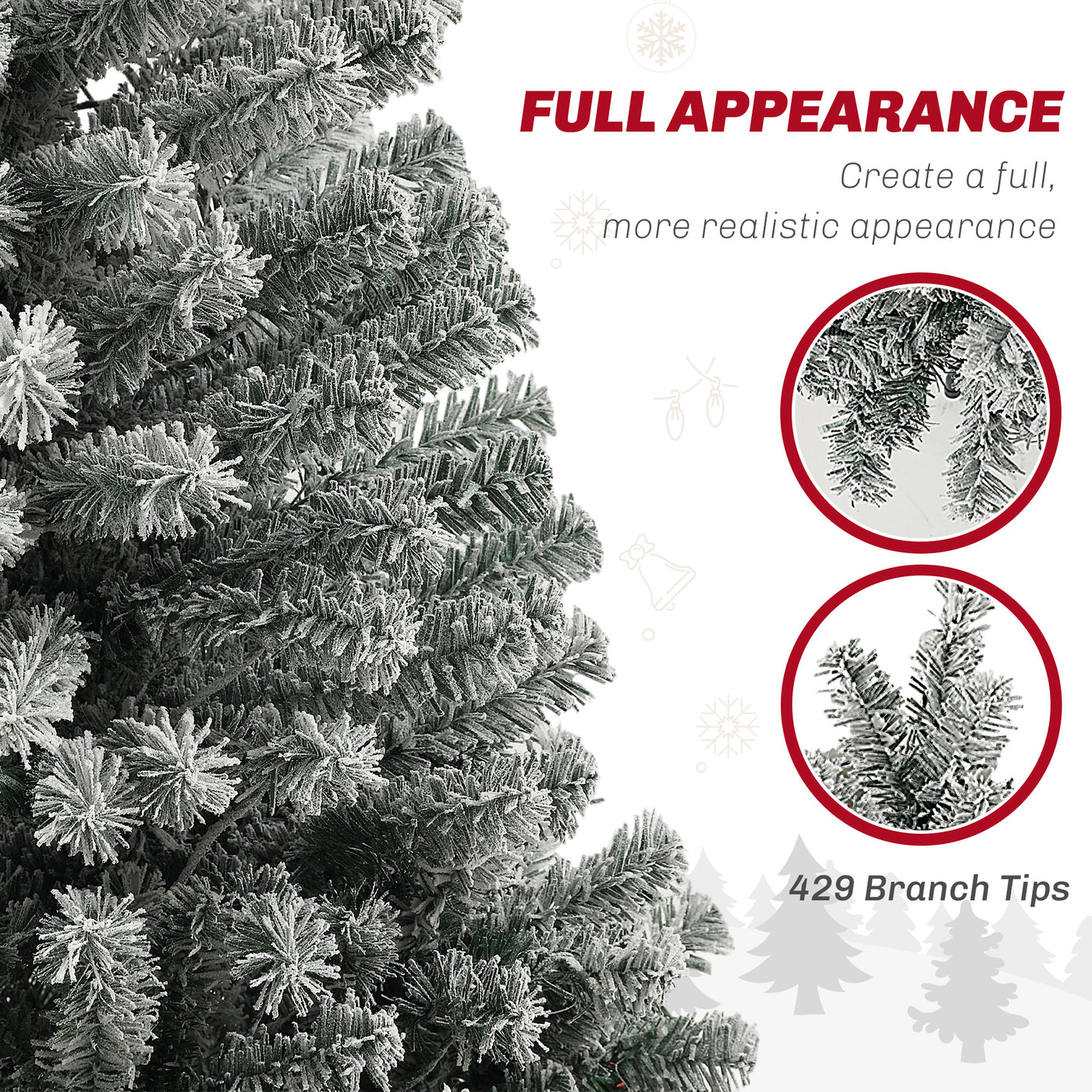9ft Prelit Pencil Artificial Christmas Tree, Flocked Xmas Tree with Remote, Dual Colour LEDs, 895 Tips, Metal Stand