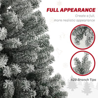 9ft Prelit Pencil Artificial Christmas Tree, Flocked Xmas Tree with Remote, Dual Colour LEDs, 895 Tips, Metal Stand