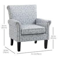Upholstered Accent Chair, Single Armchair with Soft Linen Touch Fabric, Rolled Armrest with Nailhead Trim, Grey