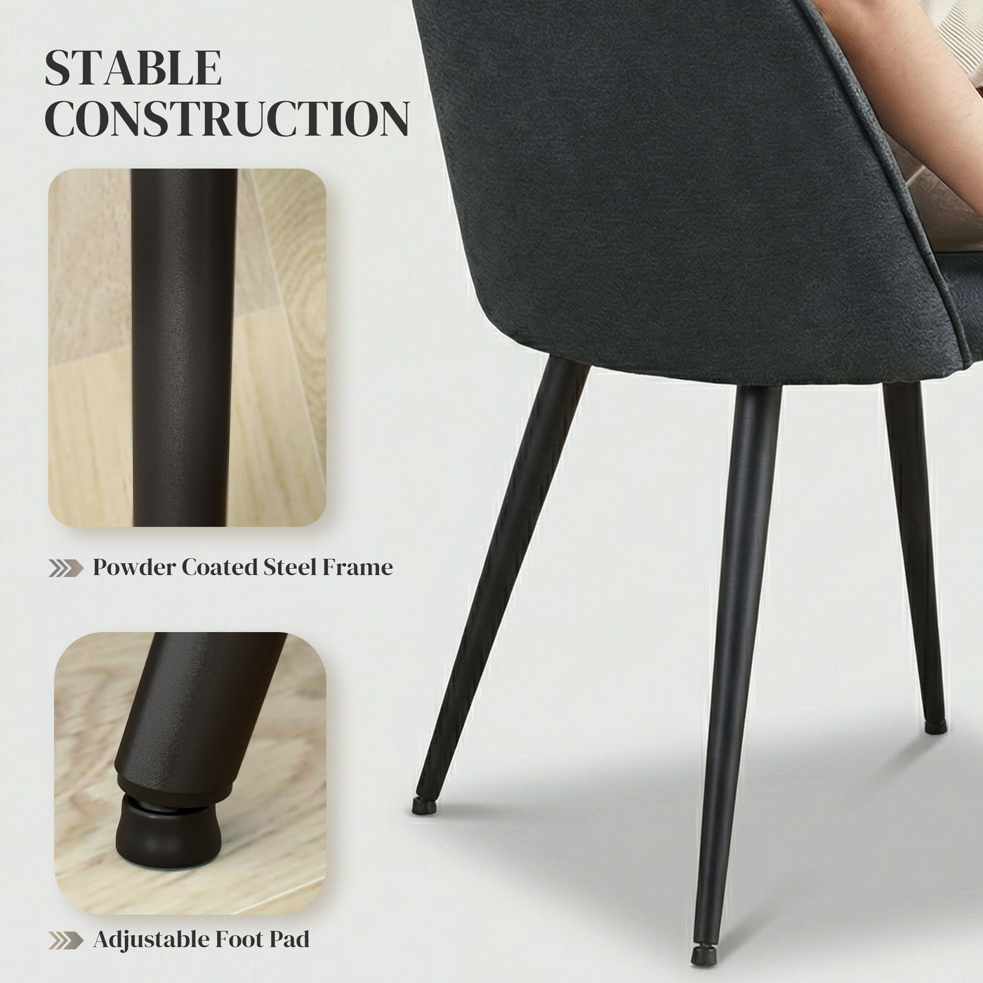 Set of 4 Modern Dining Chairs, Velvet Upholstered Kitchen Chairs with Steel Legs for Living Room, Dark Grey