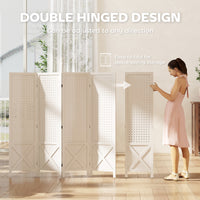 56.9" 4 Panel Wooden Room Divider with Pegboard Display, Folding Privacy Screen for Home Office, White