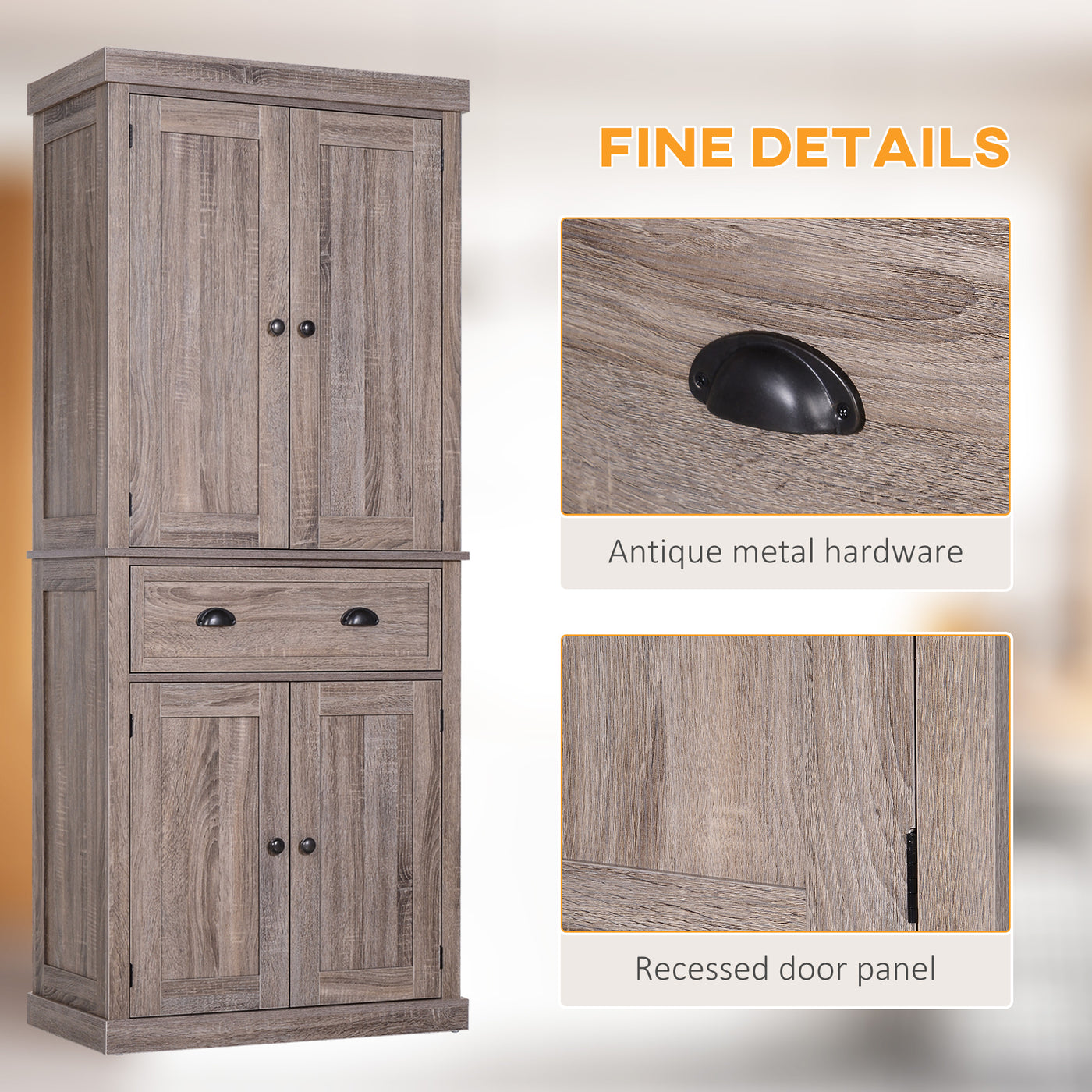 Long Standing Kitchen Cabinet w/ 2 Drawers MDF Board, Wood Grain