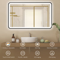 40" x 24" Bath Mirror with LED Lights, Wall Mounted Restroom Mirror, 3 Colours, Dimmable, Horizontal/Vertical, Black