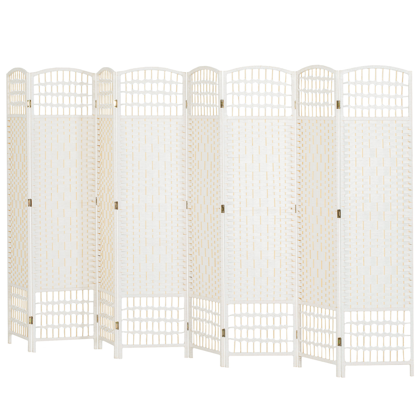 8 Panel Folding Room Divider, Portable Privacy Screen, Wave Fiber Room Partition for Home Office, White