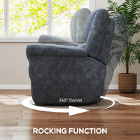 Power Recliner Chair, Fabric Upholstered Recliner Chair with USB Ports, Swivel and Rocking Function, Footrest, Dark Grey