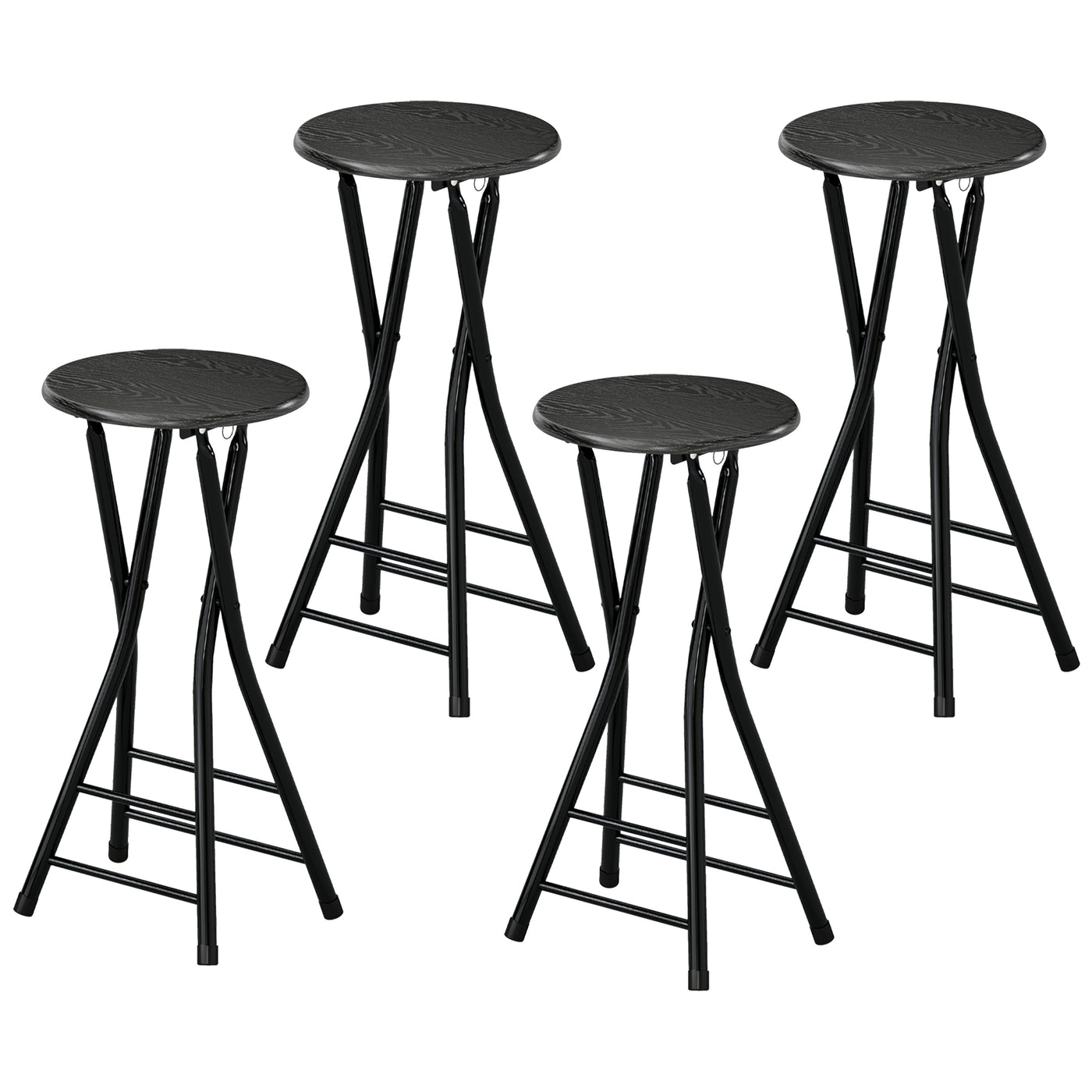 Set of 4 Foldable Barstools, Counter Height Bar Stools with Footrest and Steel Legs for Kitchen Island, Black
