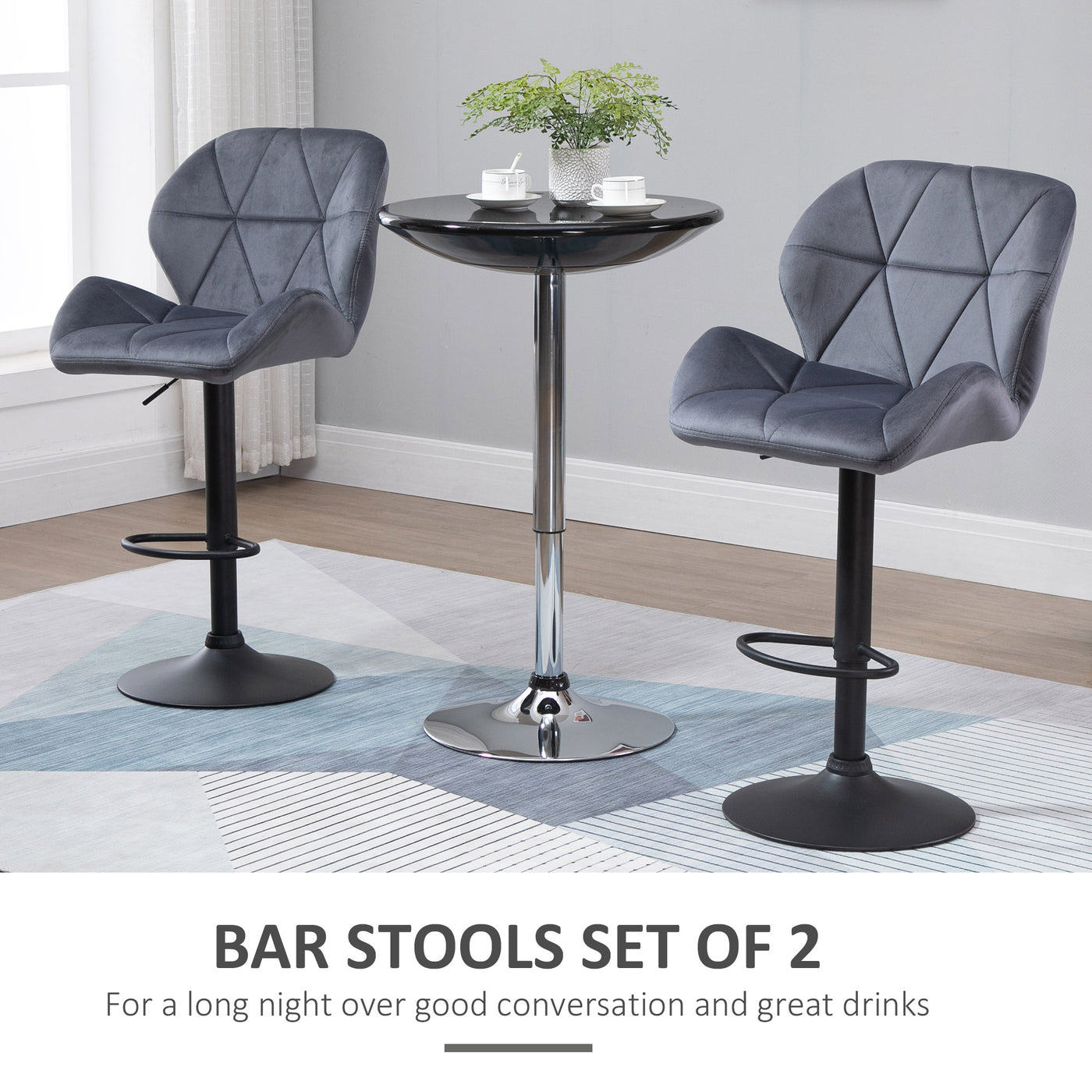 Bar Stool Set of 2 Fabric Adjustable Height Armless Upholstered Counter Chairs with Swivel Seat, Grey