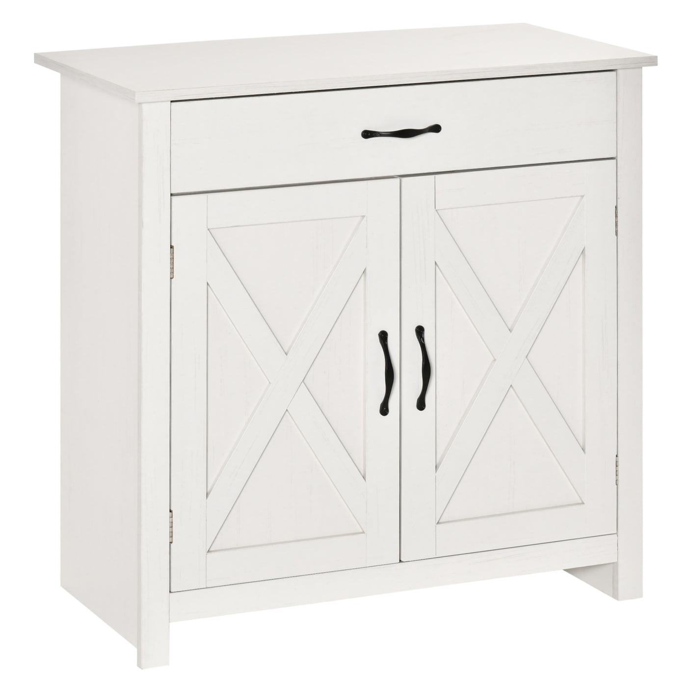 Farmhouse Sideboard Buffet Cabinet, Storage Cabinet with Barn Doors, Distressed White