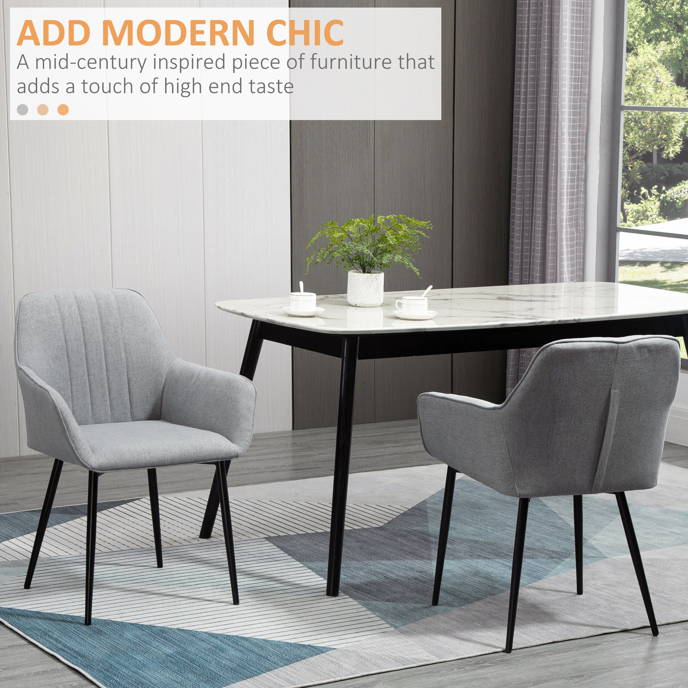 Dining Chairs Set of 2, Upholstered Linen Fabric Accent Chairs with Metal Legs, Light Grey