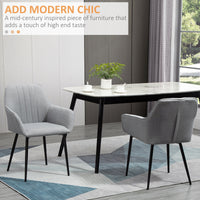 Dining Chairs Set of 2, Upholstered Linen Fabric Accent Chairs with Metal Legs, Light Grey