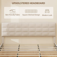 King Size Bed Frame with Upholstered Headboard, Modern Platform Bed Frame with Wood Slats, 1100 lbs Capacity, Cream White