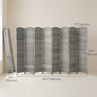 6 Ft Tall Folding Room Divider, 8 Panel Portable Privacy Screen, Hand-Woven Partition Wall Divider, Mixed Grey