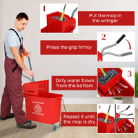 Compact Mop Bucket with Wringer, Mop Bucket on Wheels for Floor Cleaning, 5 Gallon, Separate Dirty and Clean Water, Red