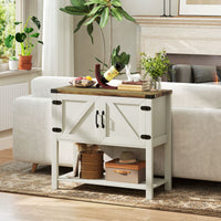 Farmhouse Kitchen Storage Cabinet, Free Standing Sideboard Console Table with Barn Doors, Bottom Shelf, White