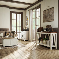 Farmhouse Kitchen Storage Cabinet, Sideboard Buffet Cabinet with 2 Rustic Barn Doors and Drawer, White