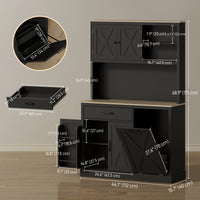 69" Pantry Cabinet with Charging Station, Kitchen Cabinet with Microwave Stand, Tilt-Out Trash Can Cabinet, Black