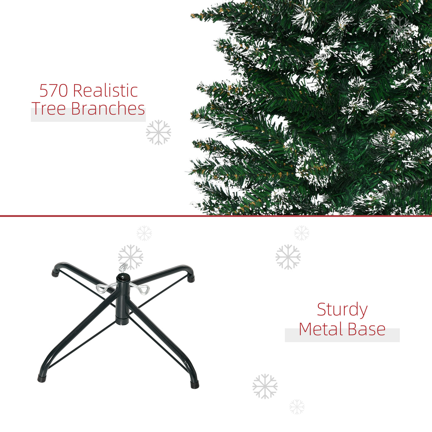 6FT Artificial Snow Dipped Christmas Tree Xmas Pencil Tree Holiday Home Indoor Decoration with Foldable Black Stand, Green
