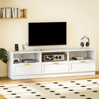 TV Stand with Storage, Modern Entertainment Center with 3 Cabinets and 3 Open Shelves, for TVs up to 85", White