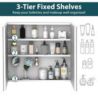 Wall Mounted Mirror Cabinet, Bathroom Medicine Cabinet with Mirror, 2 Doors and 3-tier Shelving, White