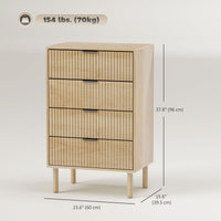 Chest of Drawers, 4 Drawer Dresser with Fluted Panels and Solid Wood Legs, Storage Cabinet for Living Room, Oak