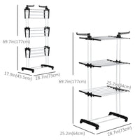 Foldable Clothes Drying Rack, 4-Tier Steel Laundry Rack for Drying Clothes with 2 Side Wings and 4 Castors, Indoor and Outdoor Use, Black