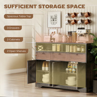Sideboard, Buffet Cabinet with 4 Barn Doors and 3 Drawers, Coffee Bar Cabinet with Adjustable Shelves, Dark Brown