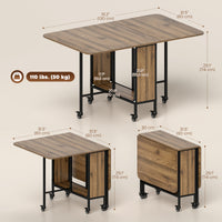 Folding Dining Table, Extendable Kitchen Table for Small Spaces with Storage Shelf and 6 Wheels, Brown Wood Grain