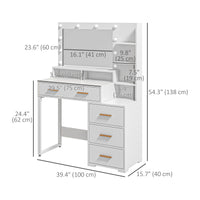 Illuminated Dresssing Table, LED Vanity Table with Mirror, Drawer and Storage Shelves for Bedroom, White