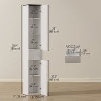 Tall Bathroom Cabinet with 2 Cupboards and Drawer, Slim Bathroom Storage Cabinet with Adjustable Shelves, White