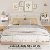 Floating Nightstands, Wall Mounted Bedside Tables Set of 2 with Drawer and Open Shelf, White