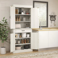 71" Freestanding Kitchen Pantry with 4 Doors and 2 Cabinets, Tall Storage Cabinet for Kitchen, Distressed White