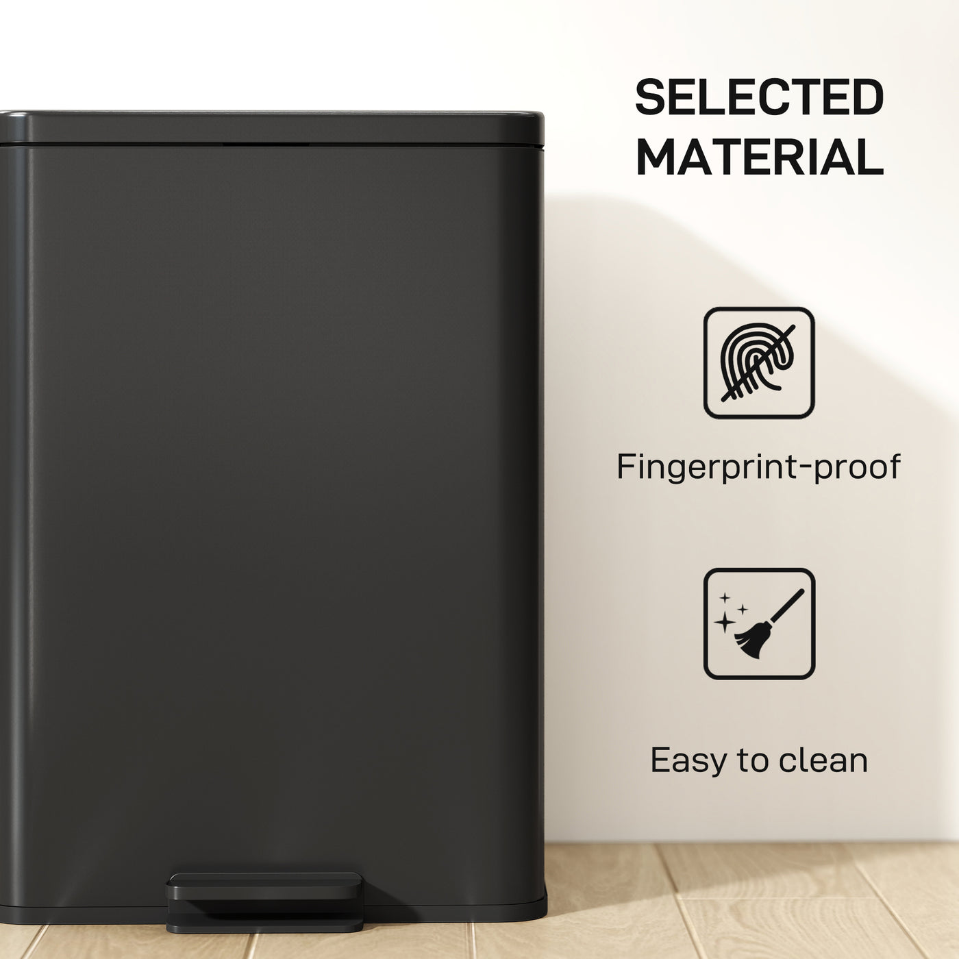 Garbage Bin, Soft-Close Trash Can with Foot Pedal, 5 Gallon (20 L) Garbage Can with Removable Inner Bucket, Matte Black