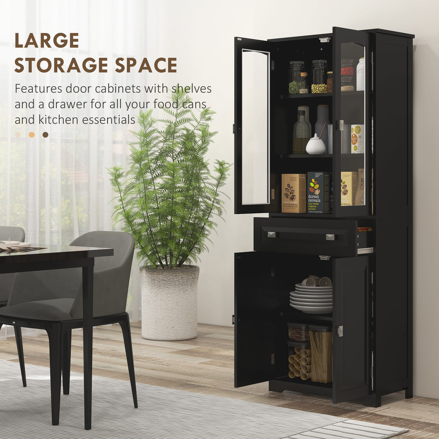 63" 4-Door Kitchen Pantry Cabinet, Freestanding Storage Cabinet Cupboard with Adjustable Shelves, Black