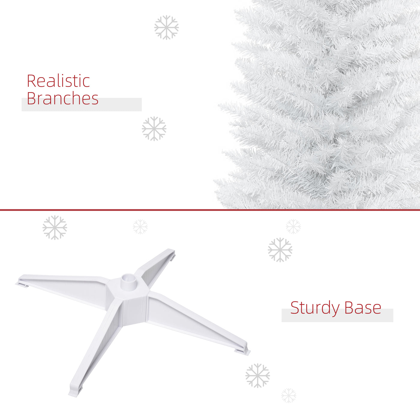 7' Pencil Christmas Tree, Slim Artificial Xmas Tree with Realistic Branches, Sturdy Metal Stand, White