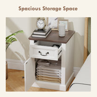 Side Table Set of 2, End Tables with Drawer and Cabinet, Nightstands for Small Spaces, Living Room, White