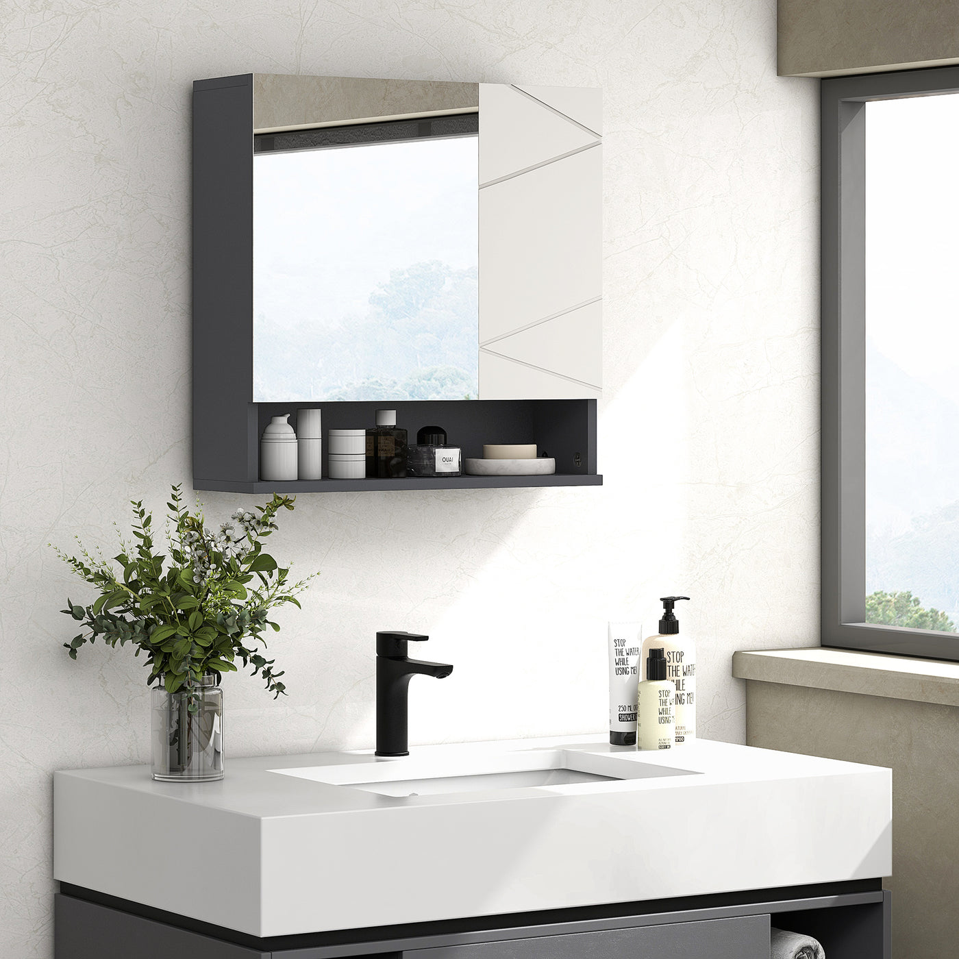 Medicine Cabinet, Wall Mounted Bathroom Mirror Cabinet with Mirrored Door, Adjustable Shelf and Soft Close Mechanism, Light Grey