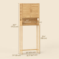 Over the Toilet Cabinet, Bathroom Organizer with 2 Doors, Open Compartment and Adjustable Shelf, Natural Wood Finish