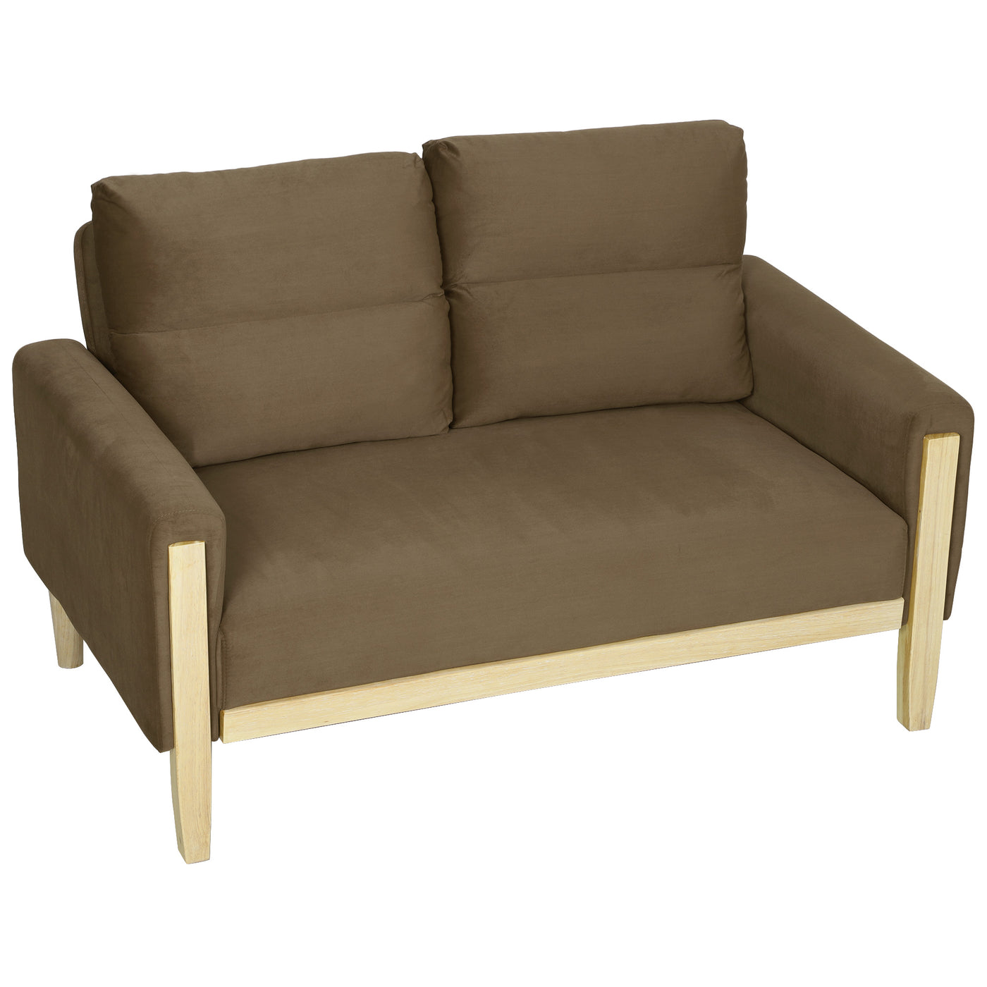 53" Loveseat Sofa, Small 2 Seater Couch with Solid Wood Legs, Modern Velvet Sofa for Living Room, Small Spaces,Brown