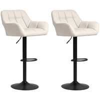 Swivel Barstools Set of 2 Adjustable Bar Stools with Footrest Armrests and PU Leather Back for Dining Room Cream White
