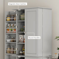 65" Kitchen Cabinet, Kitchen Pantry Cabinet with 4 Doors and 16 Door Shelves for Dining Room, Grey
