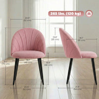 Modern Dining Chairs Set of 4, Upholstered Dining Room Chairs with Metal Legs, Shell Backrest, Padded Seat, Pink
