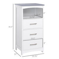 Small Bathroom Storage Cabinet, Floor Cabinet with 3 Drawers and Open Component, Narrow Bathroom Cabinet, White