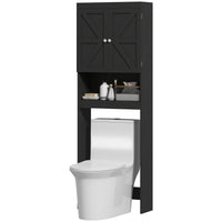 Over The Toilet Cabinet, Modern Bathroom Above Toilet Storage with Barn Doors and Open Shelf, Black